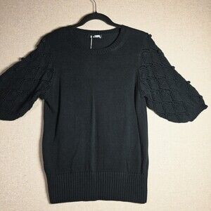 BTBFM Black Knit Sweater Open Weave Short Sleeves Womens Small